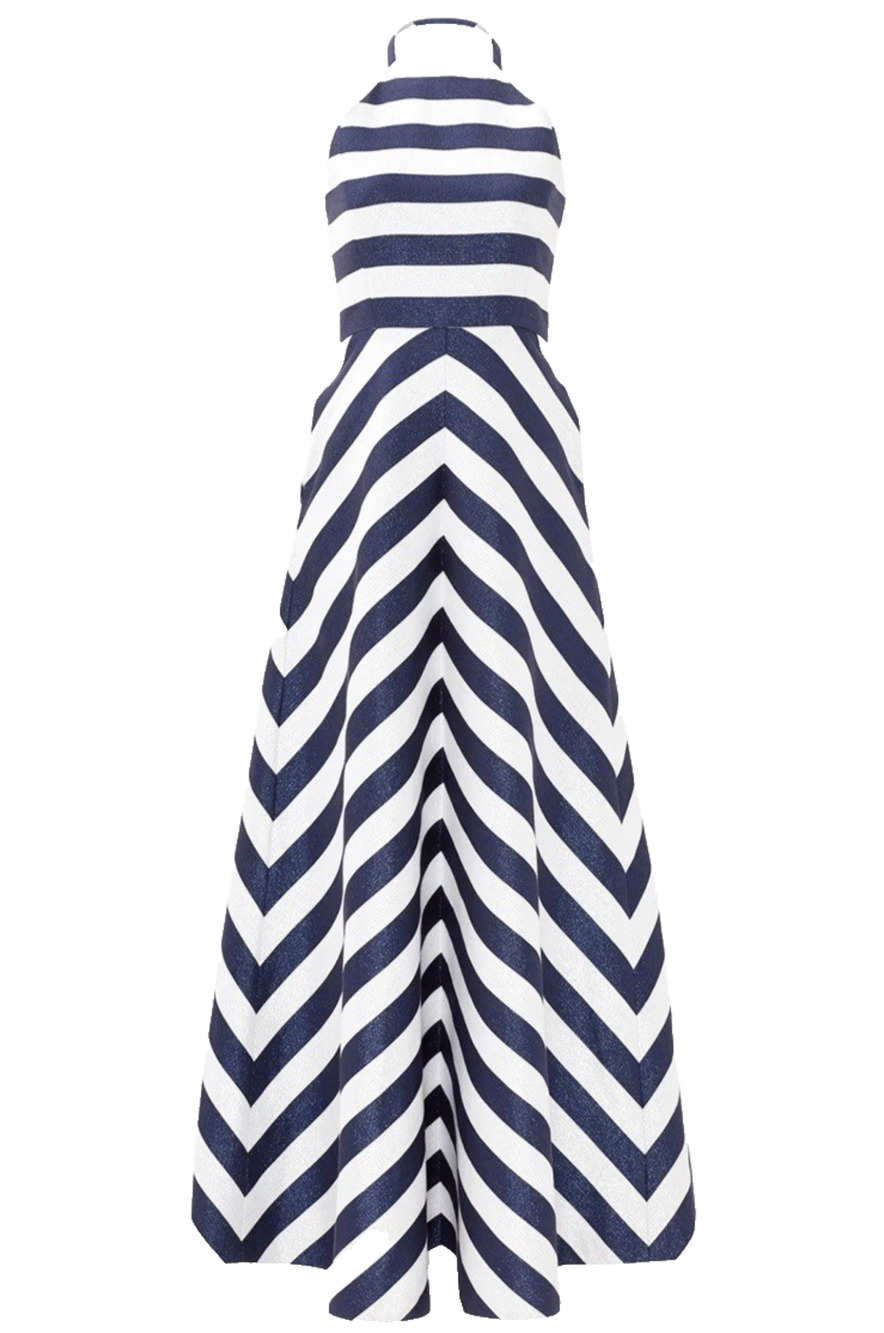 Shoshanna Midnight Kaira Dress Womens 12 Nautical Metallic Striped Evening Gown